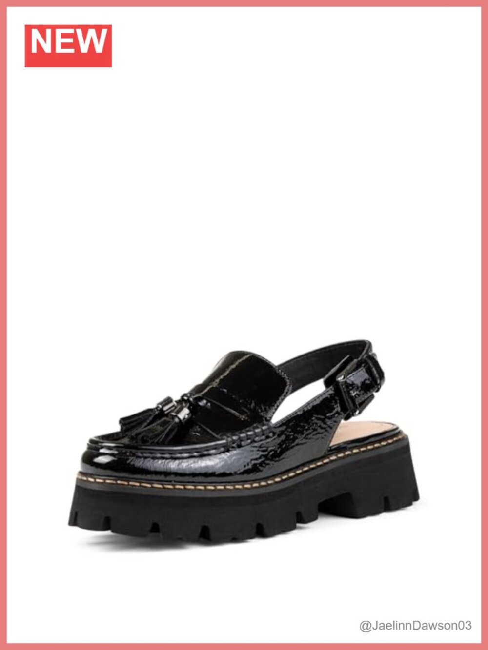 Patent Leather Slingback Loafer with Memory Foam Insole - Adjustable Buckle